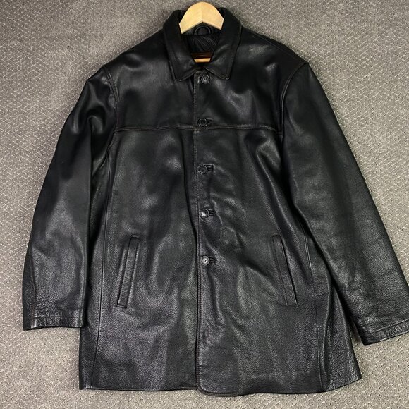 Vintage Columbia Leather Jacket Men's Large Heavyweight Button Front - Picture 1 of 16